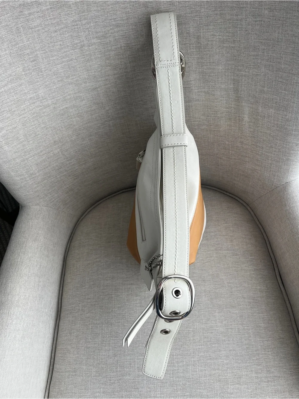 Coach Leather Rugby Duffle Bucket Bag White Camel F13357